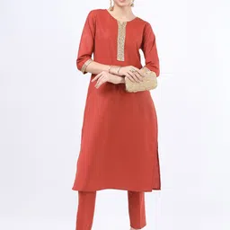 Vishudh Women Rust Gotta Patti Kurta with Trousers-image-16