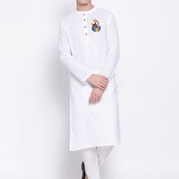 DEVOILER Men White Solid Cotton Blend Kurta with Trousers-picture-2