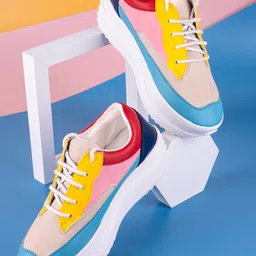 RapidBox Women White & Pink Colourblocked Sneakers-picture-26