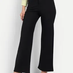BROADSTAR Women Black Straight Fit High-Rise Easy Wash Cotton Trousers-picture-20