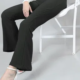 Freehand by The Indian Garage Co Women Flared High-Rise Chinos Trousers-image-81