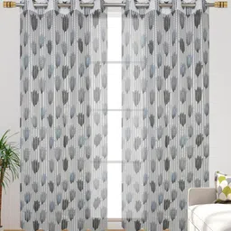Homefab India Grey & Green Set of 2 Floral Sheer Window Curtain-picture-12