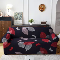 Cortina Black & Red Printed 3 Seater Sofa Covers-image-88