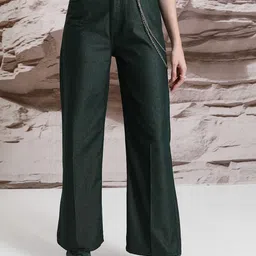 Tokyo Talkies Women Teal Green High-Rise Flared Trousers-picture-27