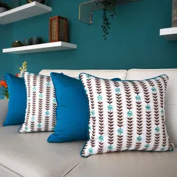 TARA- Sparkling Homes 4 Pcs Blue & White Embroidered Cotton Silk Square Cushion Covers image 1