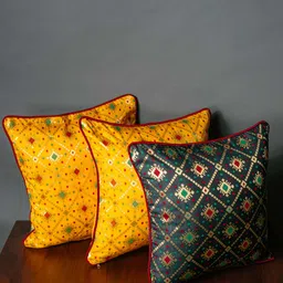 RoyalDeco Yellow & Black 3 Pieces Cushion Covers-image-19