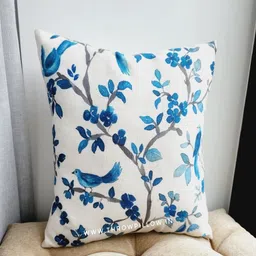 THROWPILLOW White & Blue Floral Printed Square Cushion Cover-picture-36