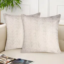 Tesmare Beige & Silver Soned 2 Pieces Velvet Square Cushion Covers-picture-34