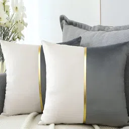Vinayaka Fab Grey & White 2 Pieces Velvet Square Cushion Covers-image-45