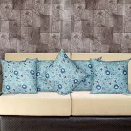 INDHOME LIFE Blue & Navy Blue Set of 5 Floral Square Cushion Covers-picture-13