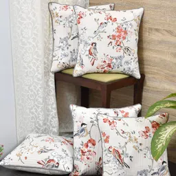 Clasiko Grey & Pink Set of 5 Floral Cotton Square Cushion Covers-picture-37