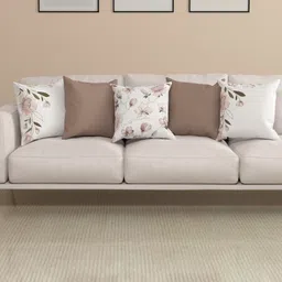 ROSARA HOME Eric Beige & White 5 Pieces Floral Printed Square Cushion Covers-image-34