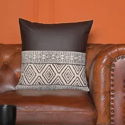 ABSTRACT INDIA Coffee Brown & White Cotton Square Cushion Covers image 1