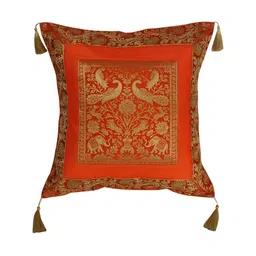 Lal Haveli Orange Ethnic Motifs Silk Square Cushion Cover-picture-37