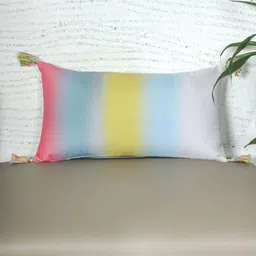 ZEBA White & Blue Colourblocked Rectangle Cushion Cover image 1
