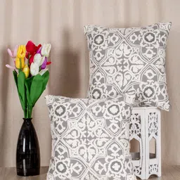 SHADES of LIFE Grey & White Set of 2 Ethnic Motifs Square Cushion Covers image 1
