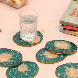 DULI Set of 6 Green Self Design Resin Coasters-picture-17