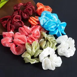 Golden Peacock Women Set of 12 White & Blue Lace Ponytail Holders-image-41