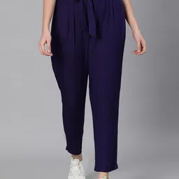 Oxolloxo Women Navy Blue Easy Wash Pleated Trousers-picture-38