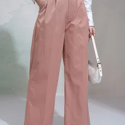 CHIC BY TOKYO TALKIES Women Regular Fit High-Rise Pleated Formal Trousers-image-74