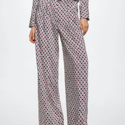 MANGO Women White & Black Ethnic Motifs Printed Trousers-image-46