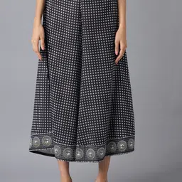 AURELIA Women Black Printed Loose Fit Culottes Trousers-image-1