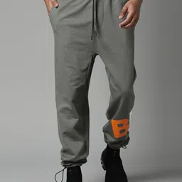 Breakbounce Men Grey Printed Cotton Joggers-image-2