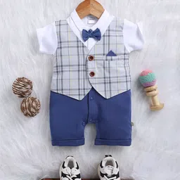 Moms Love Infant Boys Checked Shirt Collar Cotton Rompers-picture-17