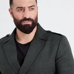 MR BUTTON Men Green Solid Woolen Slim-Fit Single Breasted Blazer image 5