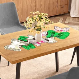 PURINA'S Green & White Textured Beaded Table Runner image 3