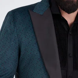 MR BUTTON Men Green Printed Slim-Fit Single-Breasted Blazer image 5