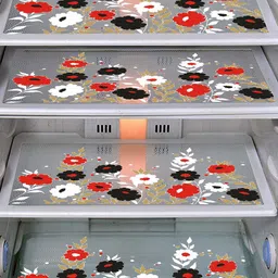 Dakshya Industries Red & Beige 5 Pieces Printed Fridge Covers & Mat image 3