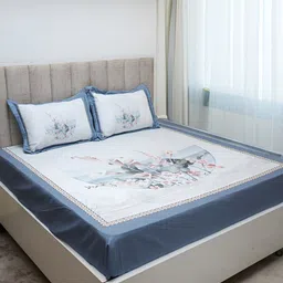 GAPU & BALY White Floral Printed 120 TC King Bedsheet with 2 Pillow Covers image 3