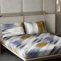 DDecor Purple & Cream-Coloured Abstract Cotton 210 TC King Bedsheet with 2 Pillow Covers image 2