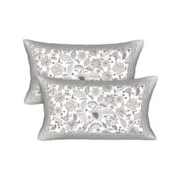 Texstylers Grey & Green Floral 210 TC King Bedsheet with 2 Pillow Covers image 2