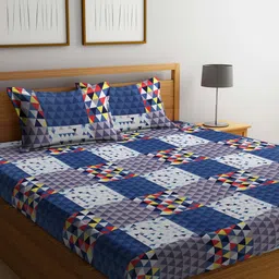 Arrabi Blue & Red Graphic 300 TC 2 King Bedsheet with 4 Pillow Covers image 5