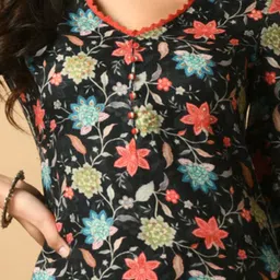 KALINI Floral Printed V-Neck Straight Kurta with Trousers image 2