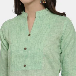 Enchanted Drapes Women Mandarin Collar Curved Pure Cotton Kurti with Trousers image 2