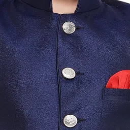 Jeetethnics Boys Navy Blue Solid Bandhgala 2-Piece Party Suit image 3