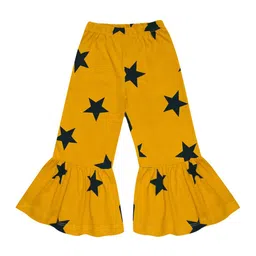 a.t.u.n. A T U N Girls Mustard & Blue Printed Pure Cotton Ruffles Trousers image 3