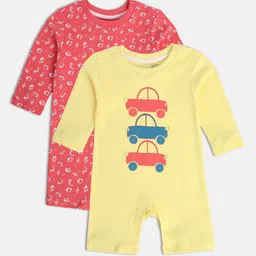 MINI KLUB Infant Boys Pack of 2 Printed Pure Cotton Rompers-picture-35
