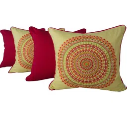 TARA- Sparkling Homes Yellow & Green 4-Pieces Embroidered Square Cushion Covers image 2