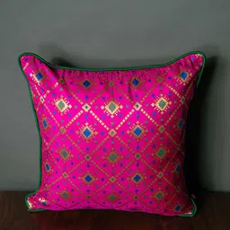 RoyalDeco Assorted Blue & Pink 3 Pieces Ethnic motifs Brocade Square Cushion Covers image 2