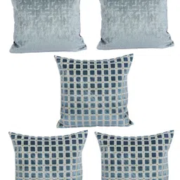 Just Home Teal Set of 5 Checked Square Cushion Covers image 2