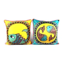 STITCHNEST Yellow & Green 5 Pieces Ethnic Motifs Printed Velvet Square Cushion Covers image 2