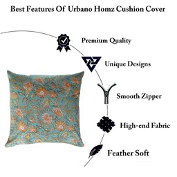 Texstylers Blue & Beige 3 Pieces Printed Cotton Square Reversible Cushion Covers image 3