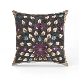 MULTITEX Grey & Beige 5 Pieces Floral Cotton Square Cushion Covers image 3