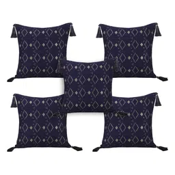 Mezposh Set of 5  Navy Blue Ethnic Motifs Square Cushion Covers image 2