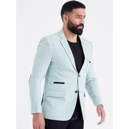MR BUTTON Men Green Self-Design Single-Breasted Slim-Fit Casual Blazer image 2