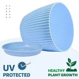 Kuber Industries Blue 2 Pieces Textured Flower Pot Planters With Tray image 3